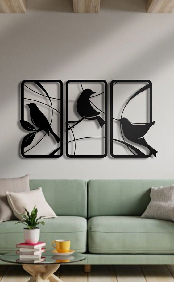 Cuadro triptico de aves aesthetic