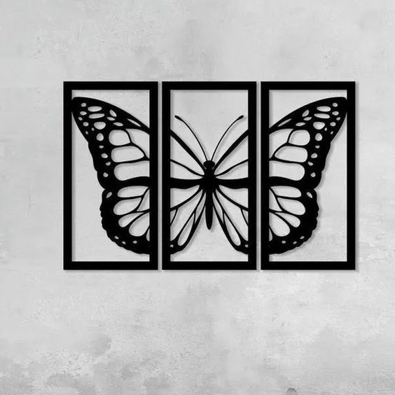 Cuadro tríptico de mariposa Frontal