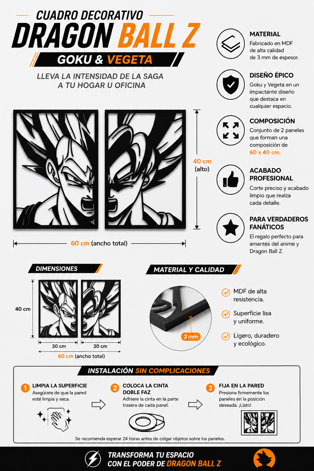 Cuadro de Goku y vegeta 40x60 cm