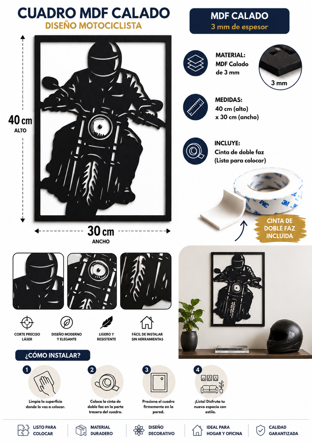 Cuadro de moto realizado en MDF de 40x30cm
