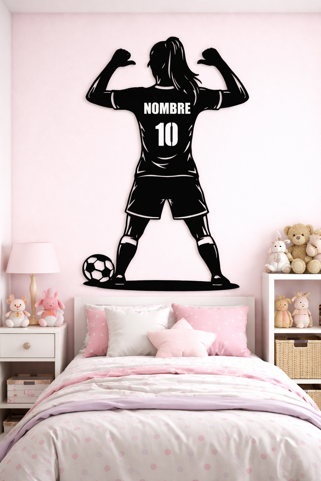 Cuadro de Jugadora de Futbol en MDF con nombre y numero personalizado 60x40cm
